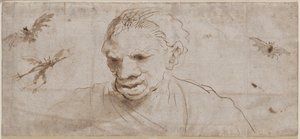Una bruja, dos murciélagos y un demonio en vuelo, principios del siglo XVII
